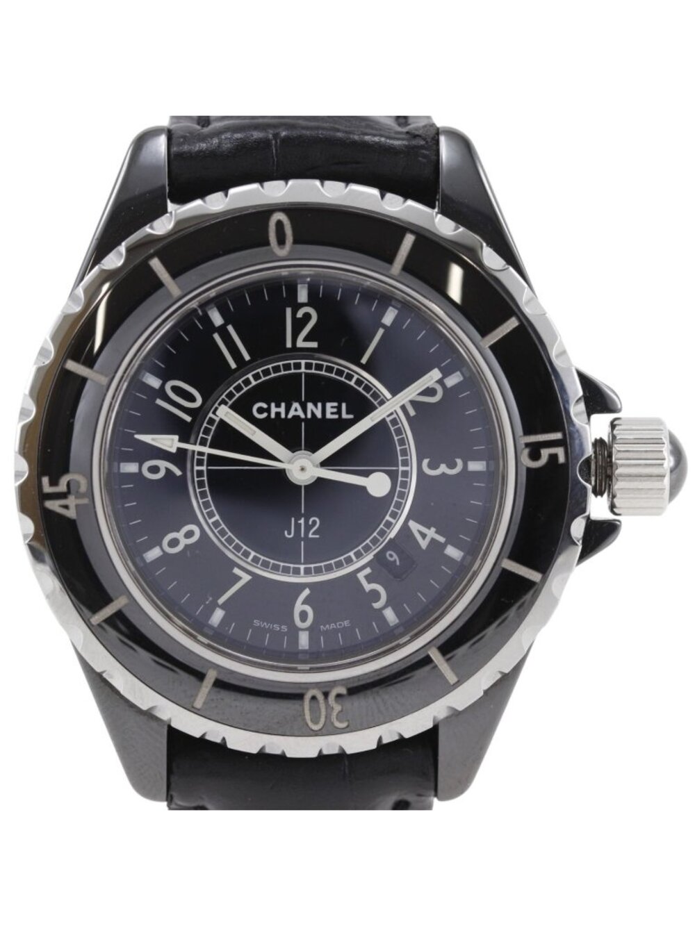 Chanel 33 Ceramic Leather Quartz Analog Display Black Dial Watch